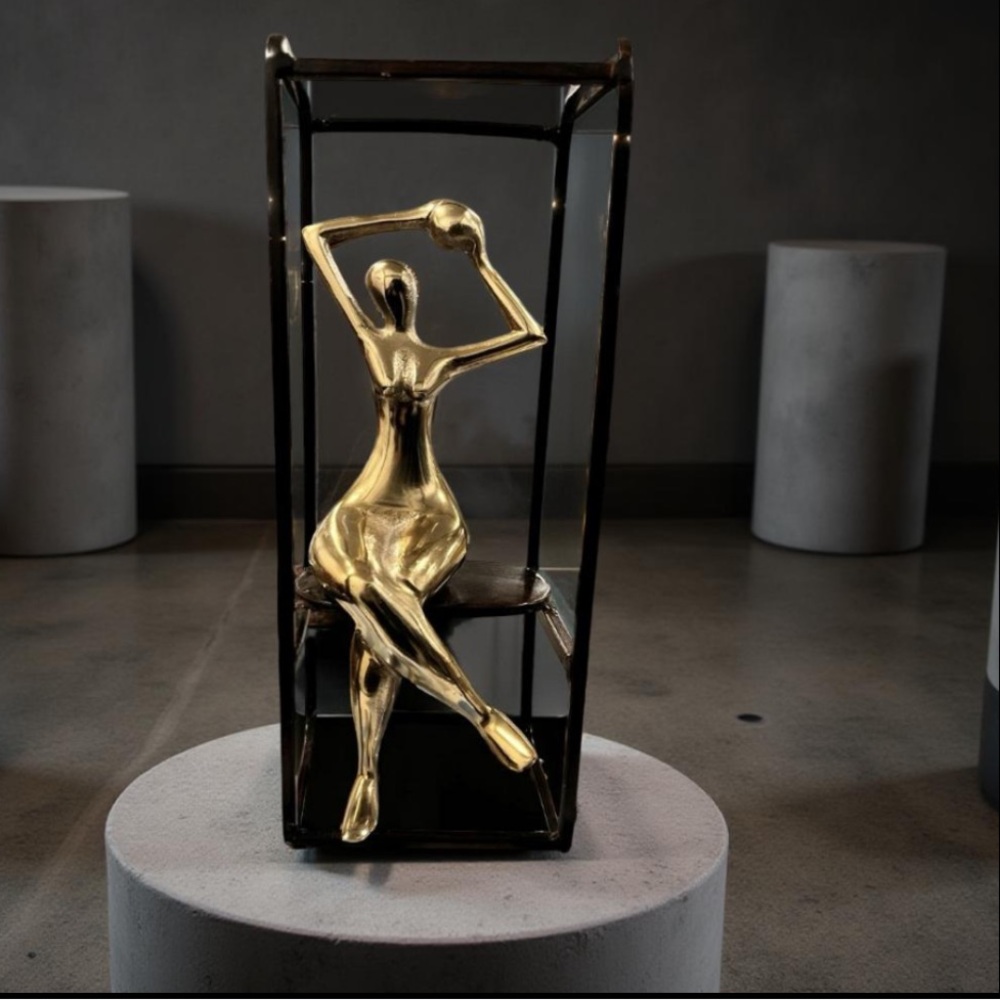 Art Deco. Brass Sculpture Black Frame Brass Statue - Mid Century Modern NWOT - Picture 8 of 10